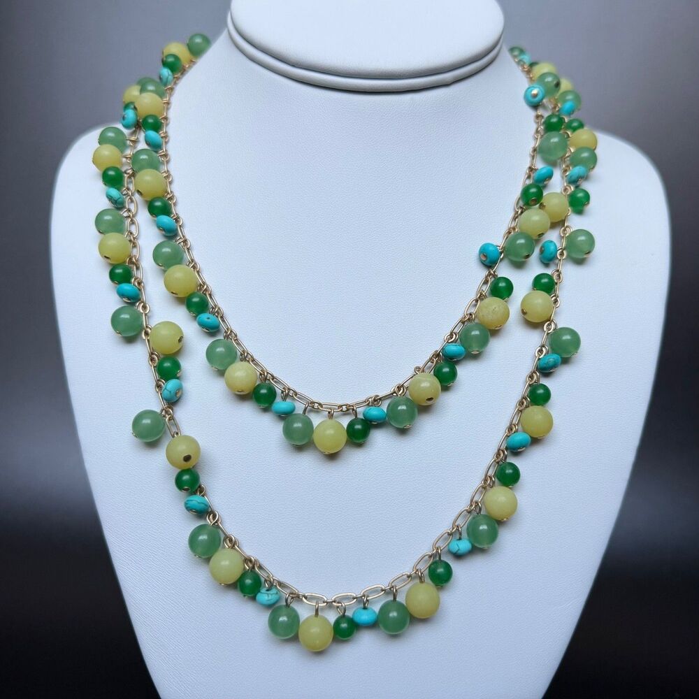 Stella & Dot - Copa Necklace - Turquoise Jade & Lemon Agate Gemstone Bead Charms
